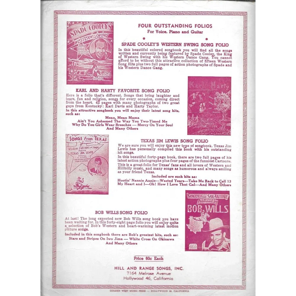 Vintage Sheet Music Bouquet Of Roses By Nelson & Hilliard 1948 Classic Country - Picture 2 of 3